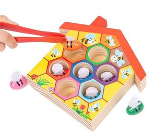 Jouet éducatif : jeu d'association Abeille et Ruche à fixer, puzzle en bois de tri de couleurs, jouet d'apprentissage précoce pour enfants d'âge préscolaire - Product Image 1