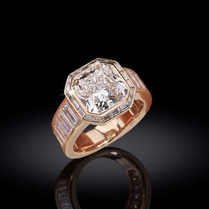 แหวนหมั้นสวยงาม 5.1 กะรัต D VS1 ทองคำแท้ 18k ชุบทองคำชมพู เพชรทรง Asscher เพชรเลี้ยงในห้องปฏิบัติการ รับรองโดย IGI - Product Image 3