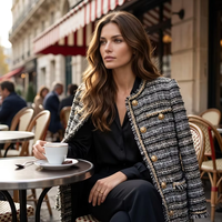 Nouvelle Collection 2026 : Tissu Tricoté Noir et Blanc Style Parisien pour Femme, Coupe Élégante, Personnalisable OEM/ODM