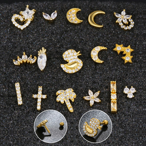 नई भेदी गहने क्रिएटिव कान की बाली सोने जिक्रोन फैशन कान हड्डी शिकंजा चंद्रमा सितारा बतख गाजर छोटे कान की बाली स्टड महिलाओं के लिए - Product Image 3