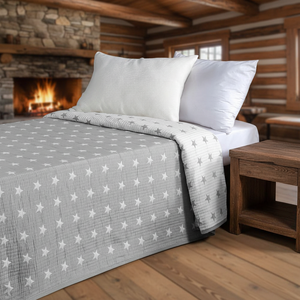Manta Ligera 10, Elegante, Transpirable, Agradable al Tacto, Tipo Sábana, Cubrecama Gris de Poliéster y Algodón con Estampado de Estrellas, Modelo SF10 - Product Image 3