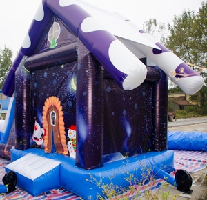 <span class=keywords><strong>Château</strong></span> gonflable de Noël bleu et violet pour <span class=keywords><strong>location</strong></span> extérieure, avec toboggan combiné - Product Image 3