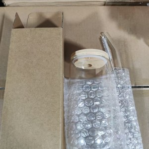 Vasos de Vidrio Borosilicato Transparente Esmerilado de 500 ml con Diseño para Sublimación, Vasos Libby con Forma de Lata de Cerveza o Refresco, con Tapa y Pajita para Té - Product Image 6