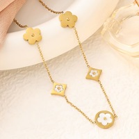 Conjunto de Collar y Pulsera Unisex de Acero Inoxidable con Trébol de Cinco Hojas y Flor de Fritilaria de Doble Cara en Oro de 18K
