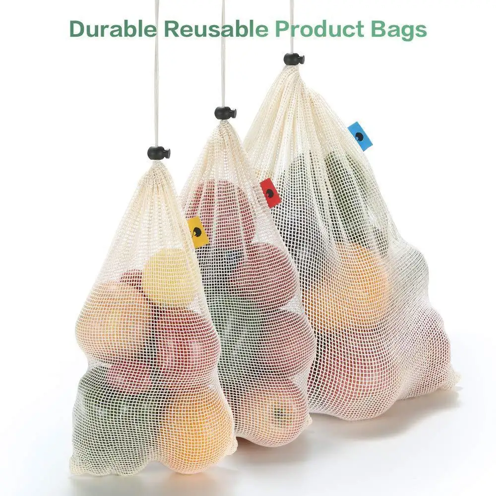 customize size design white cotton drawstring net bag mesh bags with drawstring for fruit and vegetables