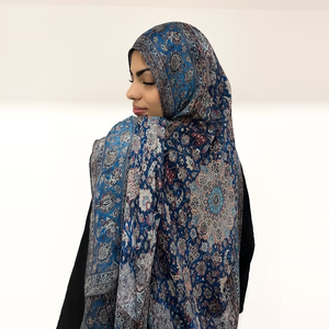 Ultimo Modello Sharut di Hijab <span class=keywords><strong>Elegante</strong></span> in Chiffon con Stampa Floreale <span class=keywords><strong>Blu</strong></span>, Morbido e Traspirante per Donne Musulmane - Product Image 3