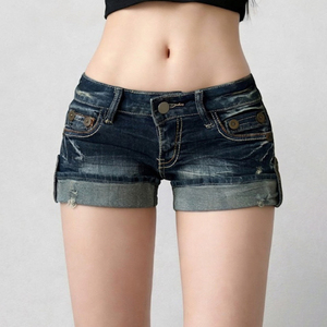 Shorts décontractés pour femmes, style streetwear Y2K, denim délavé, déchiré, taille basse, coupe régulière, été - Product Image 1