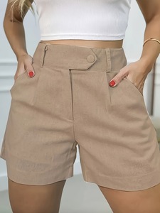 Femmes vacances décontracté mode élégant sports de plein air taille élastique couleur unie polyester shorts - Product Image 4