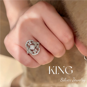 King Silver Jewelry Flower <b>Ring</b> S925 Sterling Silver Pave Setting Openwork Lace Women's Everyday Wear - Product Image 2