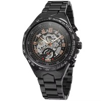 WINNER Montre-bracelet automatique mécanique pour homme, design squelette doré, en acier inoxydable, style rétro
