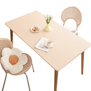 Premium Selection Lambskin <b>Table</b> <b>Cover</b> Rectangle Solid Color Waterproof Stretch Fabric Home Use Full Coverage Tablecloth - Product Image 2