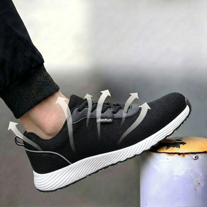 Zapatillas de seguridad de corte bajo con puntera de acero estándar europeo, resistentes a perforaciones en la entresuela, transpirables para el empeine, ideales para el trabajo de verano. - Product Image 4