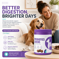 Probiotiques pour chiens et chats : Friandises à mâcher molles pour le soulagement des gaz et des ballonnements, en vrac, pour le bien-être quotidien des chiens et des chats – Fabricant