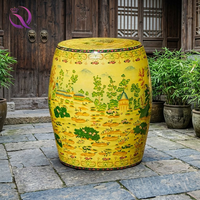 Tabouret Tambour en Céramique Vert Peint à la Main Écologique Style Famille Rose pour Usage Domestique, Extérieur et Jardin