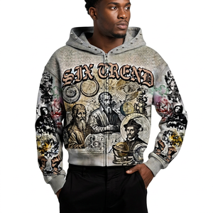 เสื้อฮู้ดซิปผู้ชาย Six Trend Sports ลายพิมพ์ดิจิทัล สวมใส่สบาย ทรงปกติ สีเทา ผ้าฝ้ายฟลีซ ระบายอากาศได้ดี เหมาะสำหรับฤดูหนาว สไตล์สตรีทแวร์ - Product Image 1