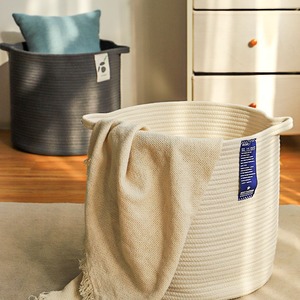 Cesta de Almacenamiento Redonda de Algodón Tejido, 100% Algodón Ecológico, Plegable, Organizador de Juguetes y Ropa, Gran Capacidad, Cesta de Escritorio - Product Image 2