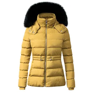 Abrigo de plumas con capucha de piel para mujer, chaqueta acolchada, Parka, 2020