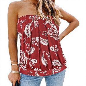Women Strapless <b>Paisley</b> Print Chiffon Top Loose Fit Casual Spring Summer Wear - Product Image 1