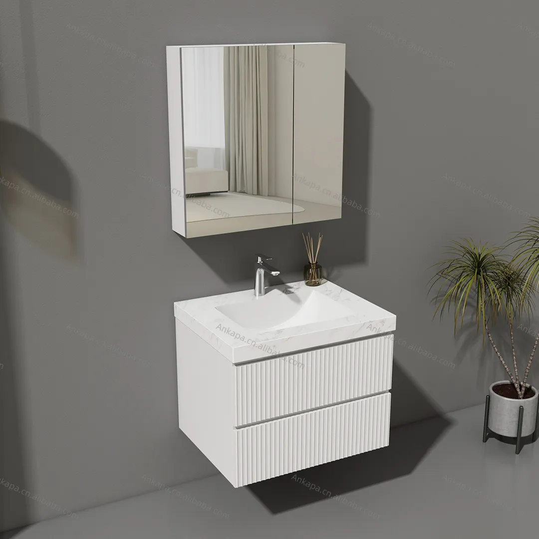 우아한 방수 pvc 흰색 욕실 거울 캐비닛 세트 세면대 고급 현대 욕실 가구 벽걸이 캐비닛