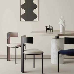 Minimalist Designer <b>Chair</b> Upholstered <b>Dining</b> <b>Chair</b> Black <b>White</b> Adult Use - Product Image 3
