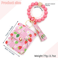 Gelang Manik Silikon Pendek Motif Buah Stroberi Lemon Kulit PU Rumbai Tahan Air Penutup Ritsleting Kartu Kredit ID Poliester