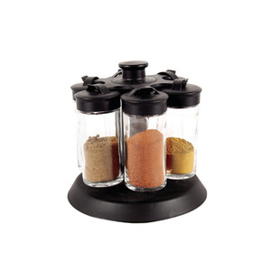 Set 6 Clear Glass Spice Jars with Plastic Stand for Kitchen Glass Spice Shaker