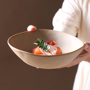 Bols à salade en céramique faits à la main rustiques assiettes profondes irrégulières bol de poterie à Dessert Vintage bols de service <span class=keywords><strong>vaisselle</strong></span> alimentaire occidentale - Product Image 1