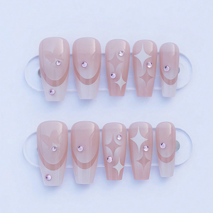 Uñas Postizas Francesas en Forma de T, Diseño de Estrellas y Diamantes Dulces y Modernos, 24 Piezas, Color <span class=keywords><strong>Rosa</strong></span> Nude Degradado, <span class=keywords><strong>Rosa</strong></span> Mariposa - Product Image 2
