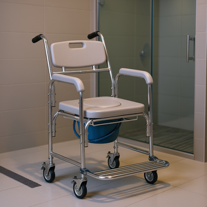 Fauteuil de douche gris, capacité 330 lb, conception 3-en-1 avec fonction toilettes, équipement de transport pour la sécurité en salle de bain - Product Image 2
