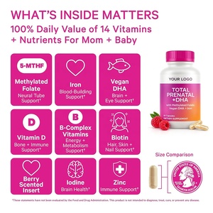 Complément alimentaire de vitamines prénatales certifié GMP avec folate méthylé, DHA végétalien et fer pour femmes, 60 capsules - Product Image 4