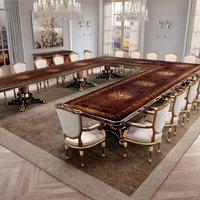 Ensemble de table à manger en bois massif sculpté de luxe de style européen, 24 places, extensible, extra large, meubles de villa