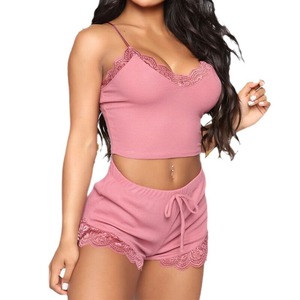2025 Nueva venta al por mayor de ropa de casa para mujer Conjunto de pijama Sexy de encaje de moda de 2 piezas - Product Image 2