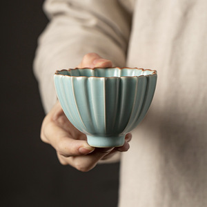 Taza de té de cerámica Ru Ware, taza maestra de porcelana con forma de loto para degustación de té, uso doméstico - Product Image 2