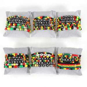 Pulseras Africanas Negras <span class=keywords><strong>de</strong></span> Varias Capas con Cuentas Rojas, Negras, Amarillas <span class=keywords><strong>y</strong></span> Verdes, Pulsera <span class=keywords><strong>de</strong></span> Arcilla Polimérica, Conjuntos <span class=keywords><strong>de</strong></span> Pulseras para Mujeres Africanas - Product Image 2