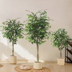 Petit arbre artificiel Banyan en <span class=keywords><strong>pot</strong></span> pour décoration intérieure, fausse plante bonsaï à bordure verte, en promotion - Product Image 1