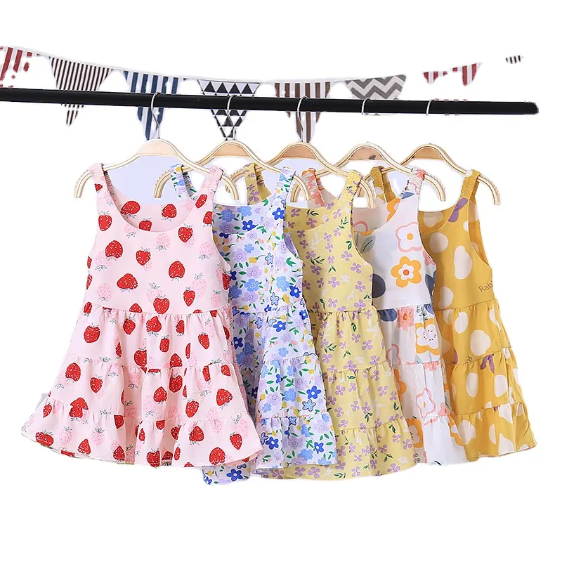 ملابس بناتية للأطفال ملابس للأطفال فستان بنات زهور بطبعة زهور ملابس مصممين من البائعين للصيف مخصصة بالجملة للأطفال الكِبار