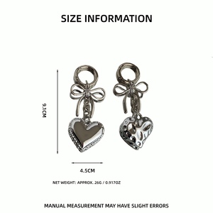 Grazioso <span class=keywords><strong>Ciondolo</strong></span> a Forma di Cuore in <span class=keywords><strong>Argento</strong></span>, Portachiavi Y2K con Fiocco in Metallo, Catena Multifunzionale per Borse, Accessorio per Ragazze - Product Image 6