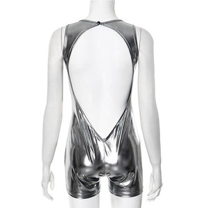 <span class=keywords><strong>Tuta</strong></span> Corta Aderente <span class=keywords><strong>Argento</strong></span> Metallizzato da Donna, Abbigliamento Sexy Senza Maniche e Senza Schienale per Festival e Rave - Product Image 6