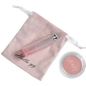 High Quality Pink Screen Printing Velvet Bag Drawstring Custom Drawstring Velvet Flannel Gift Package Bag