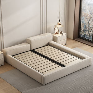 Lit en tissu moderne et minimaliste pour chambre à coucher, tête de lit fermée en forme de bloc de tofu avec rembourrage doux intégré et base en <span class=keywords><strong>lattes</strong></span> de bois - Product Image 4