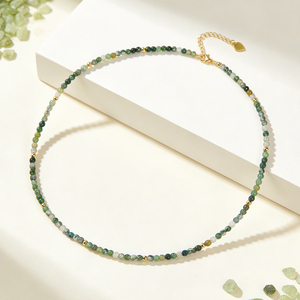 Collar Minimalista de Cuentas Pequeñas de Ágata Musgosa Verde, Collar para Mujer, Resistente al Agua, Joyería de Cristal para Fiestas y Sanación - Product Image 3