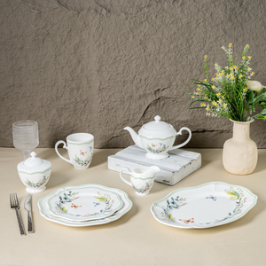 Vente en gros de vaisselle élégante en porcelaine fine à motifs floraux et papillons, assiettes et tasses pour <span class=keywords><strong>hôtel</strong></span> et <span class=keywords><strong>restaurant</strong></span> - Product Image 4