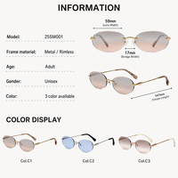 Lunettes de soleil ovales sans monture pour femmes, monture en métal, verres teintés dégradés, style Y2K vintage, protection UV400, vente en gros OEM