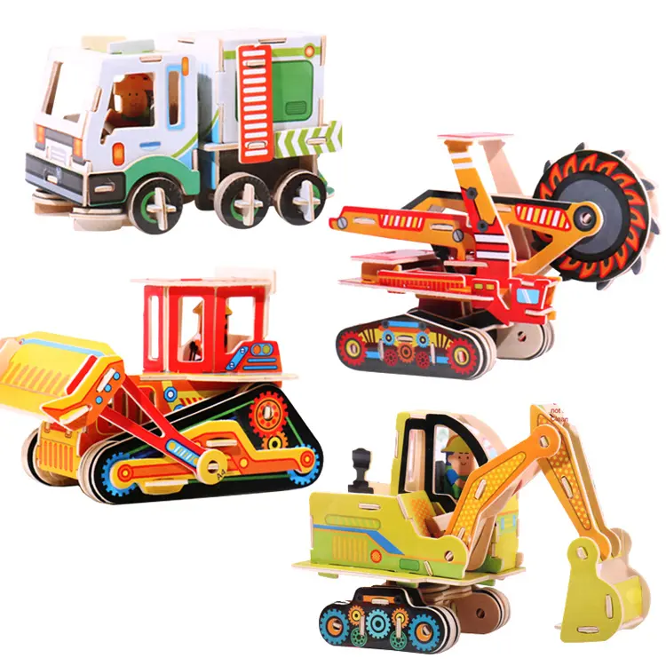 어린이 교육 3D 건설 차량 엔지니어링 트럭 나무 조립 자동차 장난감