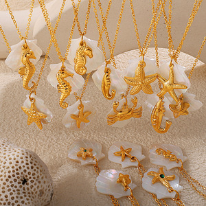 Collier en acier inoxydable style plage océanique avec étoile de mer, hippocampe et petits animaux, coquillage blanc, bijoux DIY pour femme - Product Image 2