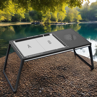 Table pliante en acier au carbone pour camping en plein air avec trou extensible pour barbecue IGT unité de stockage gratuite meubles de salle à manger