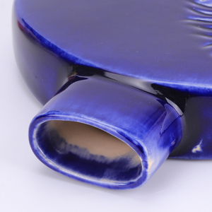 रेडीको हस्तनिर्मित सिरेमिक ब्लू वेस पाम लीफ राहत डिजाइन चमकदार फिनिश अद्वितीय फ्लैट गोल आकार घर सजावट उच्चारण - Product Image 5