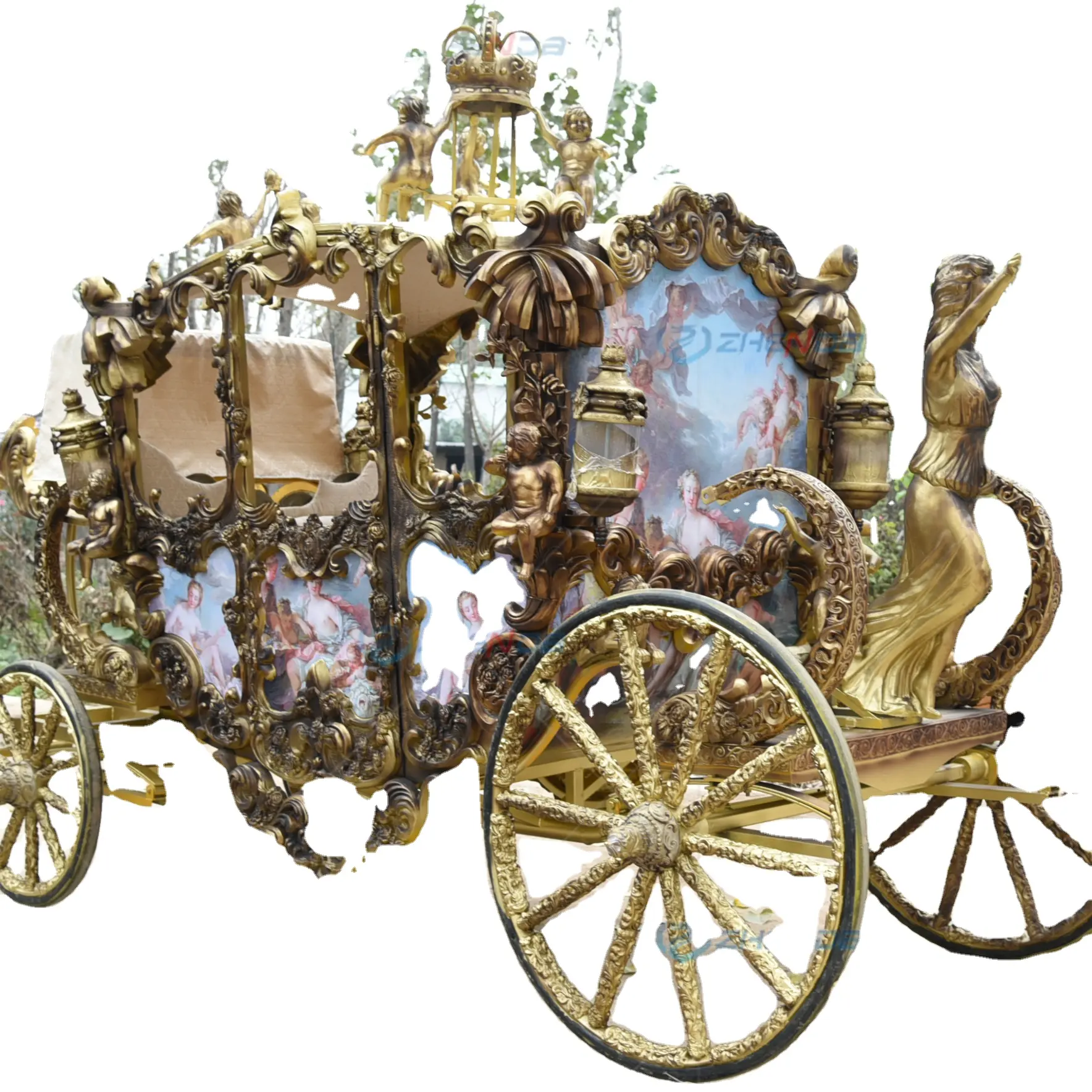 herzförmiges mädchen goldene statue krone königliche Kutsche Pferd gezogen elektrisch individuelle vorhang königliche Kutsche