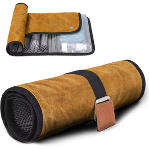 Organisateur de cosmétiques de voyage pliable imperméable en PU, vintage, suspendu, roulant, portable, pour salle de bain en plein air, camping, maquillage - Product Image 1