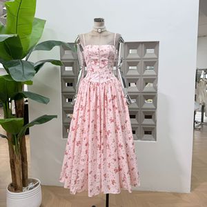Factory Wholesale Summer New Long <strong>Skirt</strong> Women's <strong>Suspender</strong> square Collar Floral Print Elegant and Fashionable Dress - Product Image 4